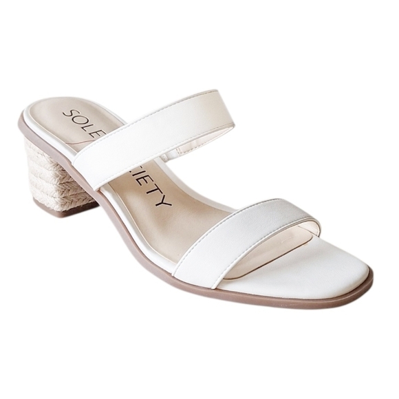Sole Society Lunespa White Two Strap Block Heel Sandals Espadrille - Picture 1 of 8